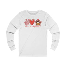 Load image into Gallery viewer, Peace Love Gingerbread Unisex Jersey Long Sleeve Tee