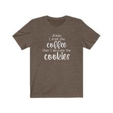 Load image into Gallery viewer, (a) First I Drink the Coffee Bella+Canvas 3001 Unisex Jersey Short Sleeve Tee