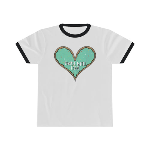 (b) Made With Love Green Heart Unisex Ringer Tee