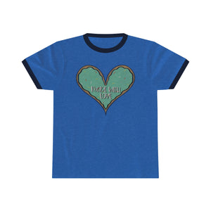 (b) Made With Love Green Heart Unisex Ringer Tee