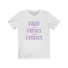 Load image into Gallery viewer, Faith Family Cookies Purple Bella+Canvas 3001 Unisex Jersey Short Sleeve Tee