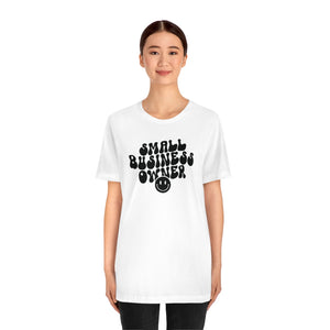 Small Business Owner with Happy Face Unisex Jersey Short Sleeve Tee