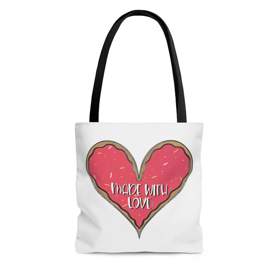 (b) Made With Love Pink Heart AOP Tote Bag
