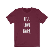 Load image into Gallery viewer, Live Love Bake Bella+Canvas 3001 Unisex Jersey Short Sleeve Tee