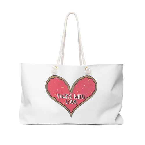 (b) Made With Love Pink Heart Weekender Bag