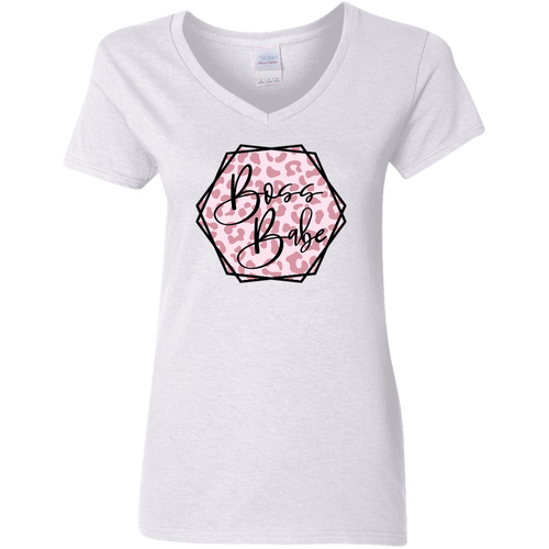 Boss Babe Pink Leopard Ladies V-Neck T-Shirt