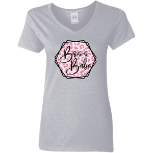Boss Babe Pink Leopard Ladies V-Neck T-Shirt