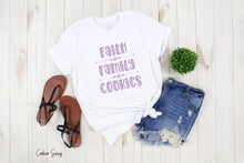 Load image into Gallery viewer, Faith Family Cookies Purple Bella+Canvas 3001 Unisex Jersey Short Sleeve Tee