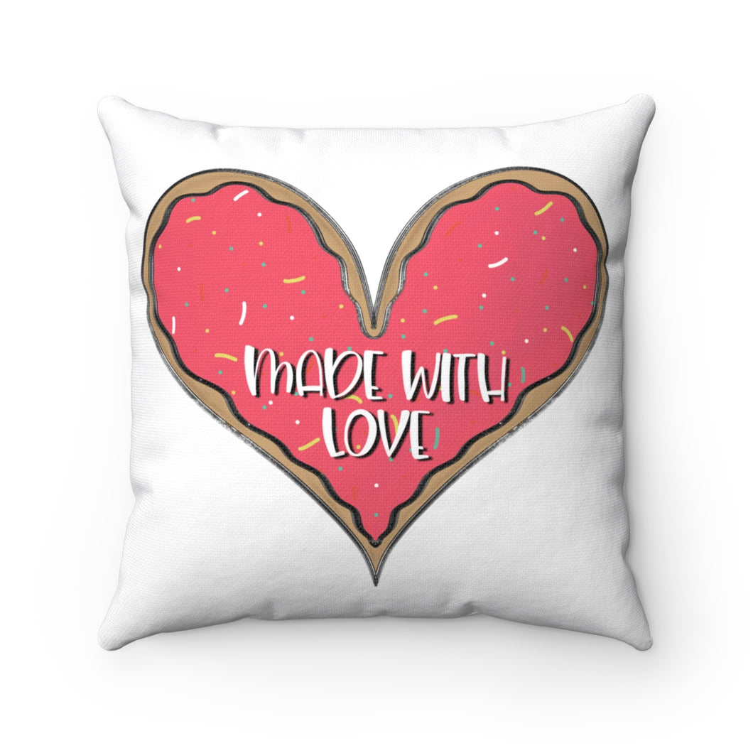 (b) Made With Love Pink Heart Spun Polyester Square Pillow
