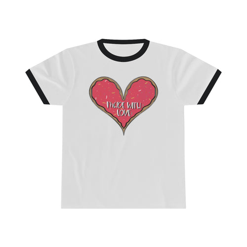 (b) Made With Love Pink Heart Unisex Ringer Tee