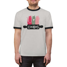 Load image into Gallery viewer, Cats with Cookies Rolling Pin Unisex Ringer Tee