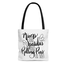 Load image into Gallery viewer, (a) Mixers and Spatulas and Rolling Pins Oh My AOP Tote Bag