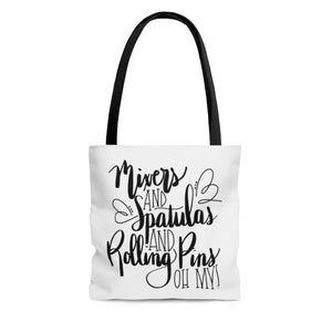 (a) Mixers and Spatulas and Rolling Pins Oh My AOP Tote Bag
