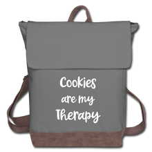 Load image into Gallery viewer, Cookies are my Therapy Canvas Backpack - gray/brown