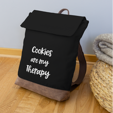 Load image into Gallery viewer, Cookies are my Therapy Canvas Backpack - black/brown