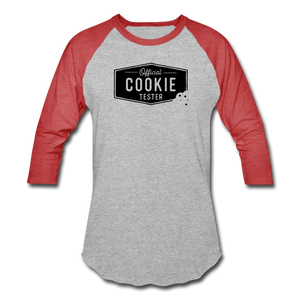 Official Cookie Tester Baseball T-Shirt - heather gray/red