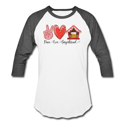 Peace Love Gingerbread Baseball T-Shirt - white/charcoal