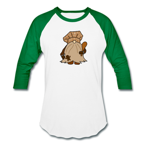 Gingerbread Gnome Baseball T-Shirt - white/kelly green