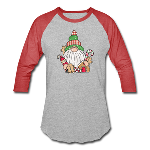 Gnome Loves Gingerbread Baseball T-Shirt - heather gray/red