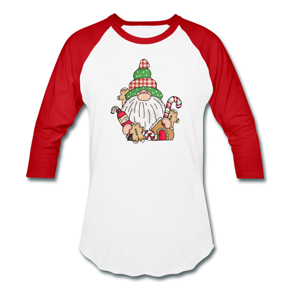 Gnome Loves Gingerbread Baseball T-Shirt - white/red