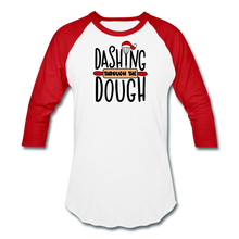 Load image into Gallery viewer, Dashing Through the Dough Baseball T-Shirt - white/red