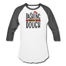 Load image into Gallery viewer, Dashing Through the Dough Baseball T-Shirt - white/charcoal